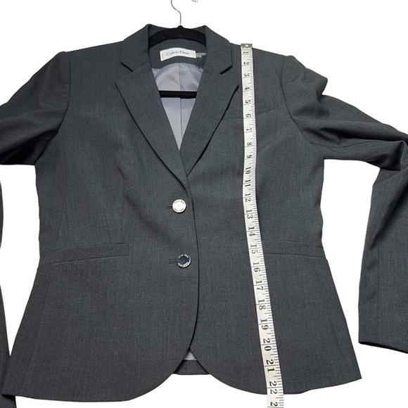 Calvin Klein Blazer Jacket Size 4 Fitted Career Office Wear In Charcoal Grey - Picture 6 of 7